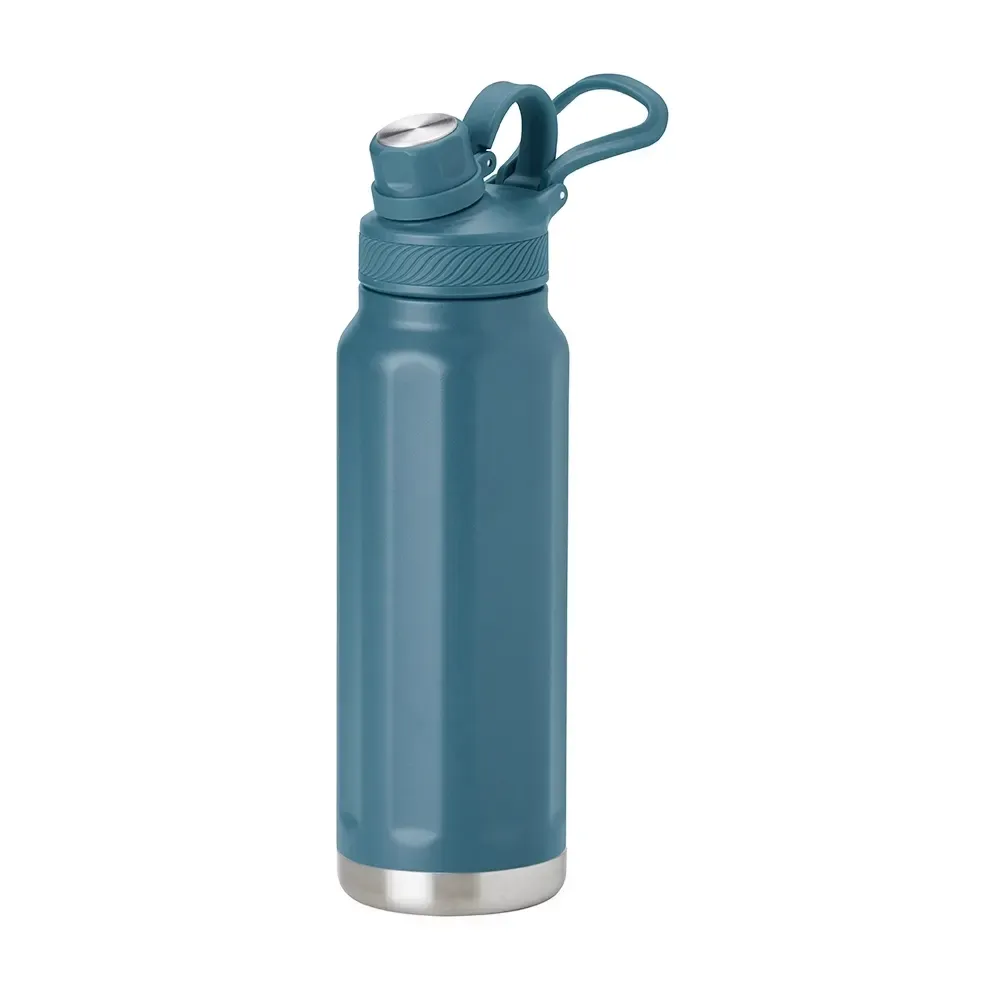 Garrafa Térmica Inox 950ml personalizada azul escuro com faixas em relevo