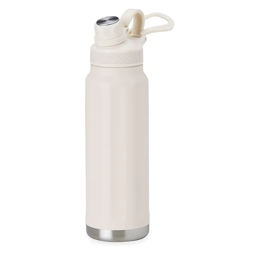 Garrafa Térmica Inox 950ml personalizada branca com faixas em relevo