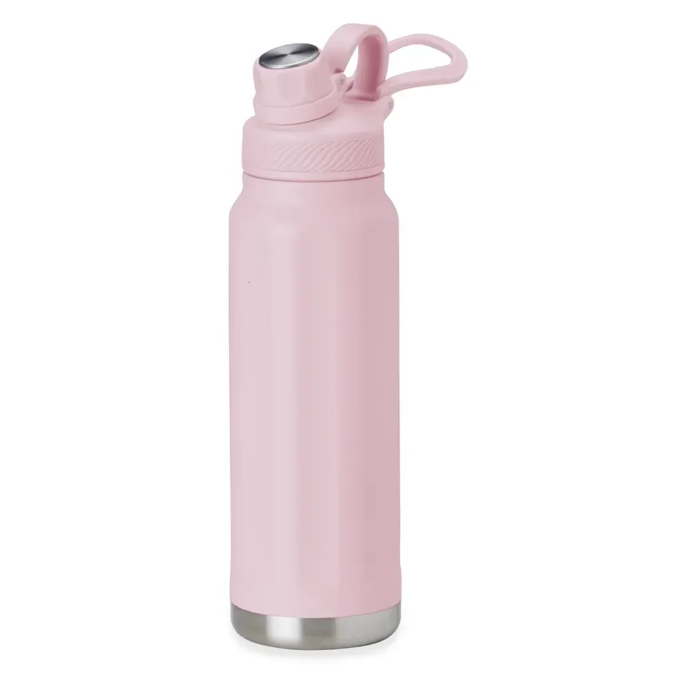 Garrafa Térmica Inox 950ml personalizada rosa claro com faixas em relevo