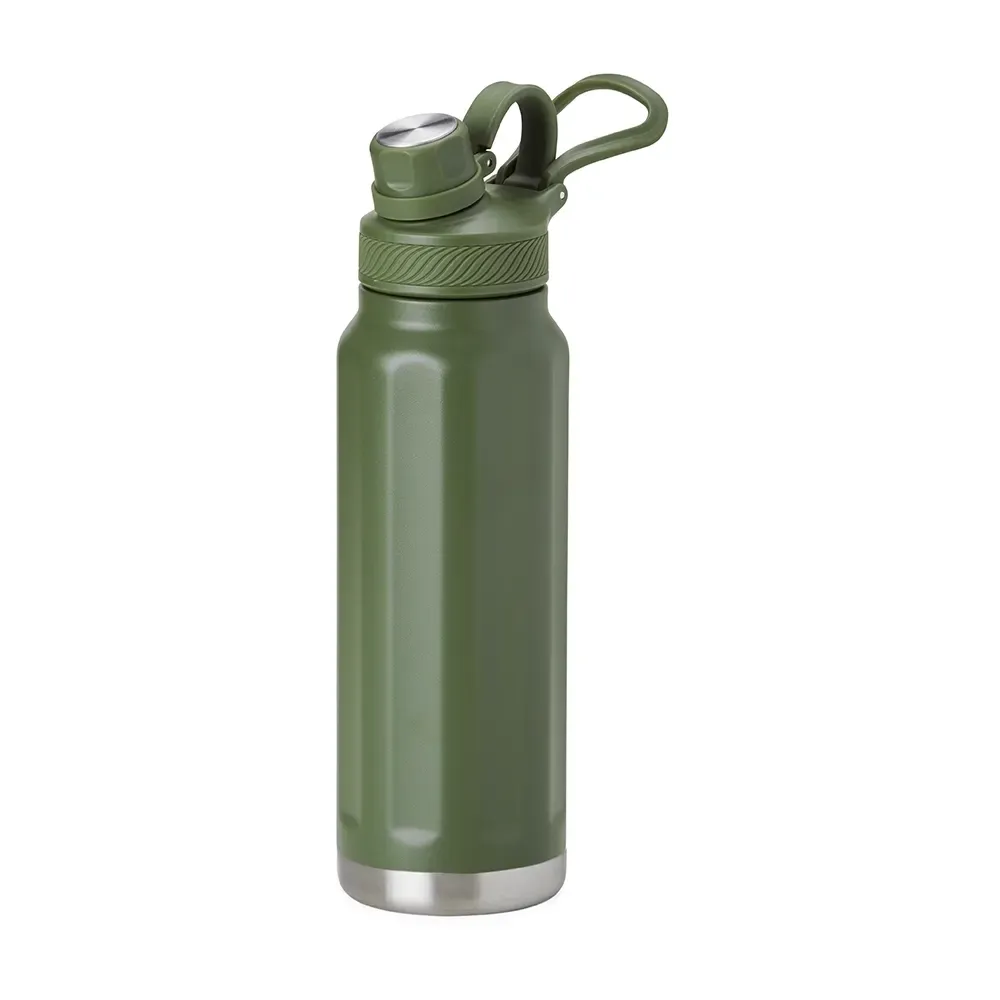 Garrafa Térmica Inox 950ml personalizada verde com faixas em relevo