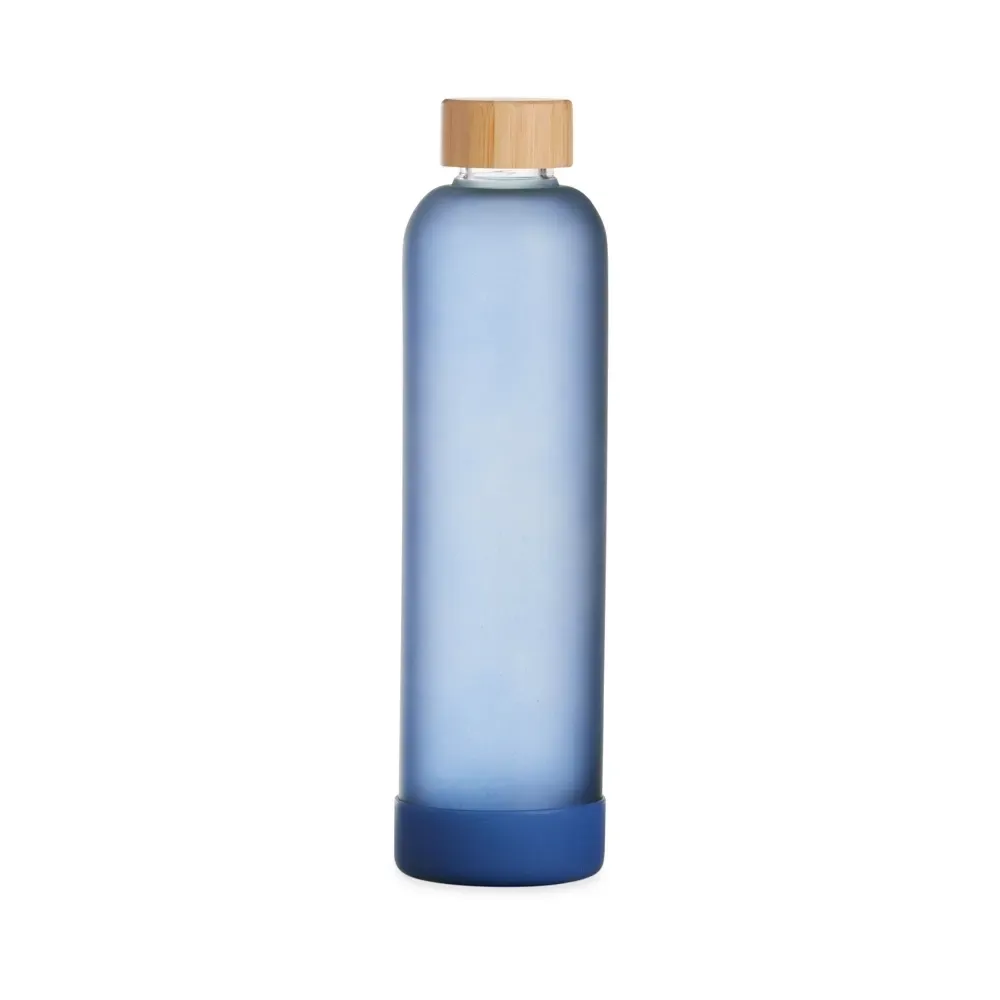 Garrafa de Vidro 1 litro personalizada azul com protetor de silicone