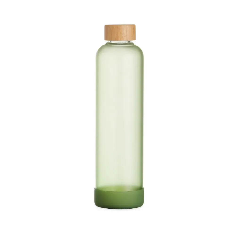 Garrafa de Vidro 1 litro personalizada verde com protetor de silicone