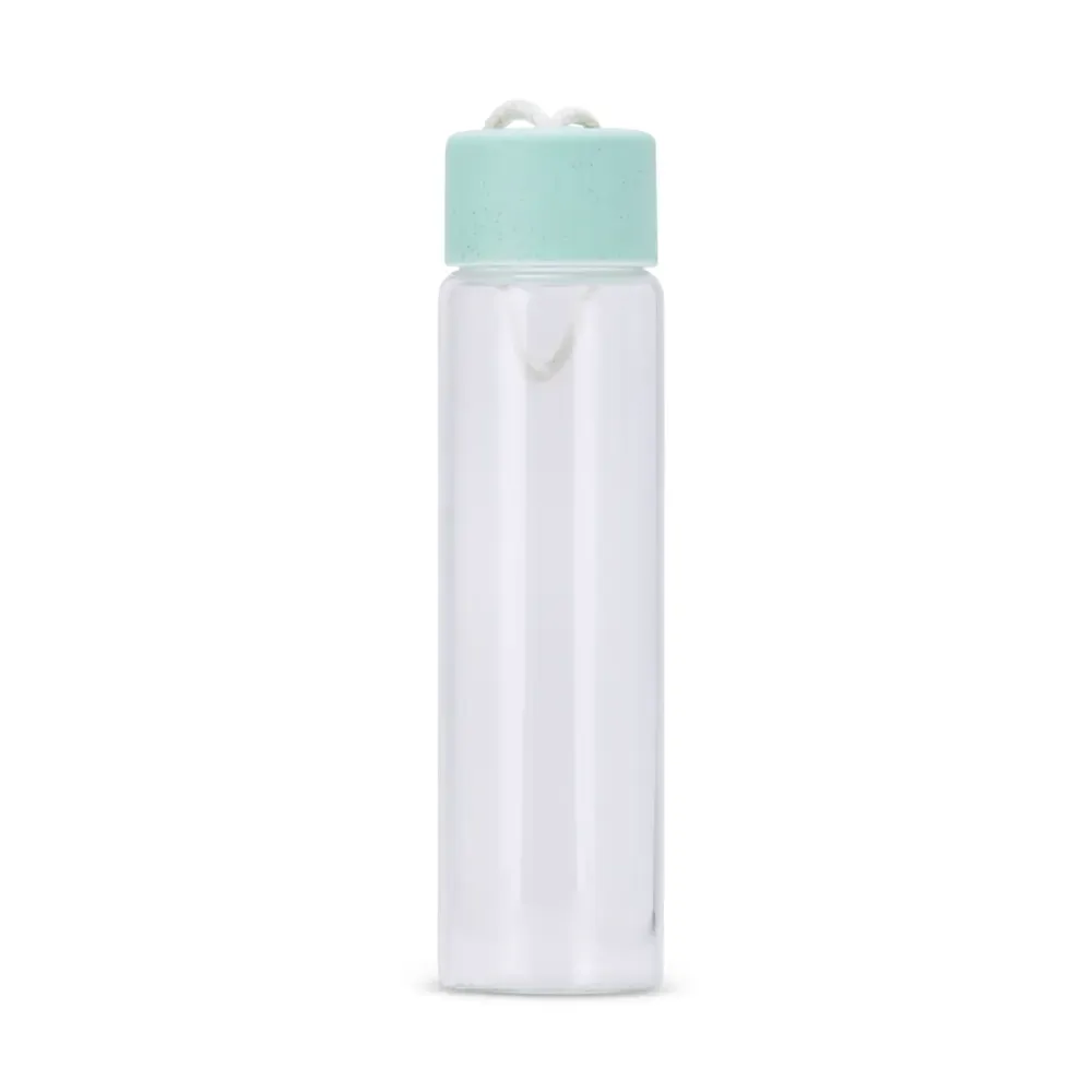 Garrafa de Vidro 330ml com Alça de Algodão personalizada verde claro