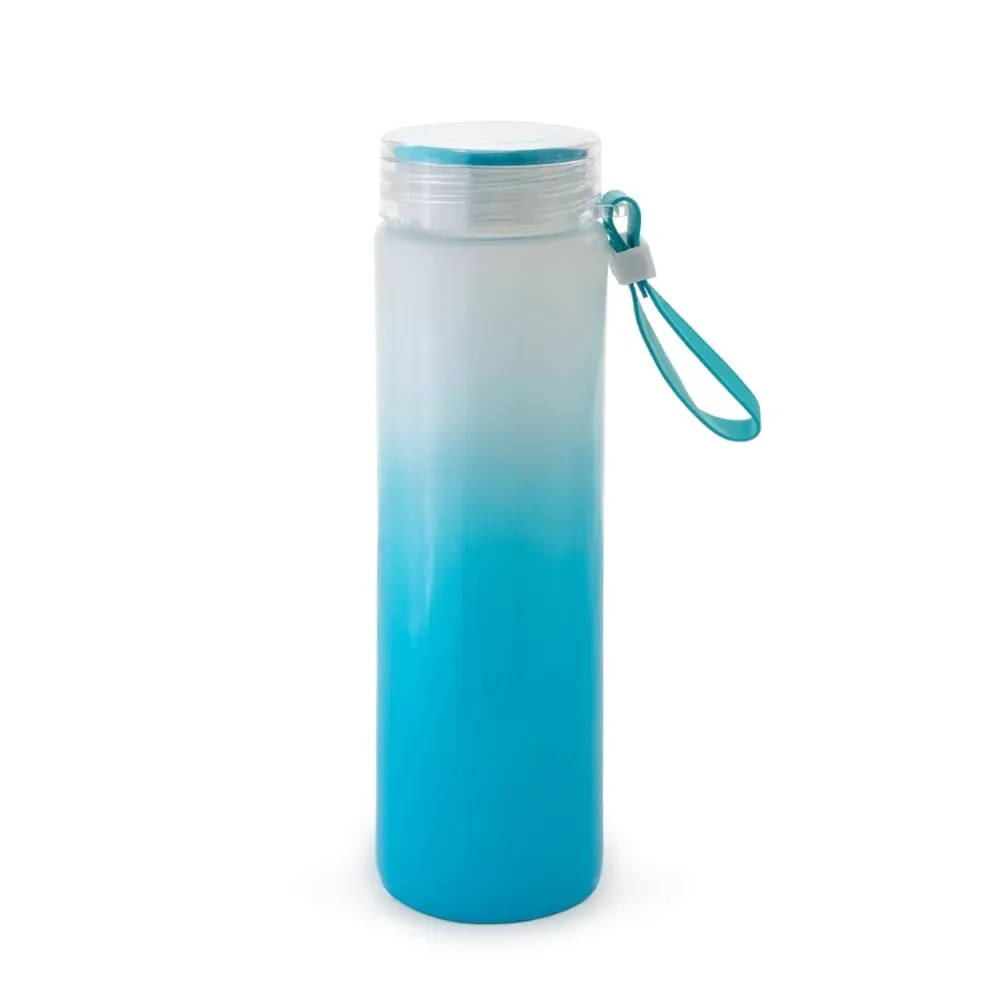 Garrafa de Vidro 400ml Bicolor com Alça de Silicone personalizada azul