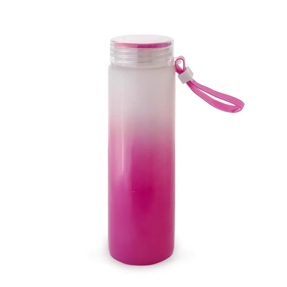 Garrafa de Vidro 400ml Bicolor com Alça de Silicone personalizada rosa