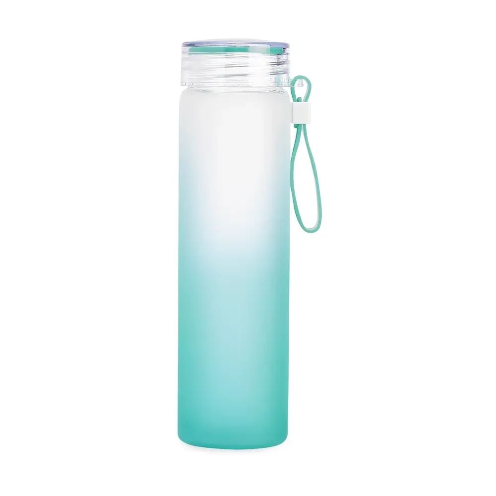Garrafa de Vidro 450ml Bicolor personalizada turquesa