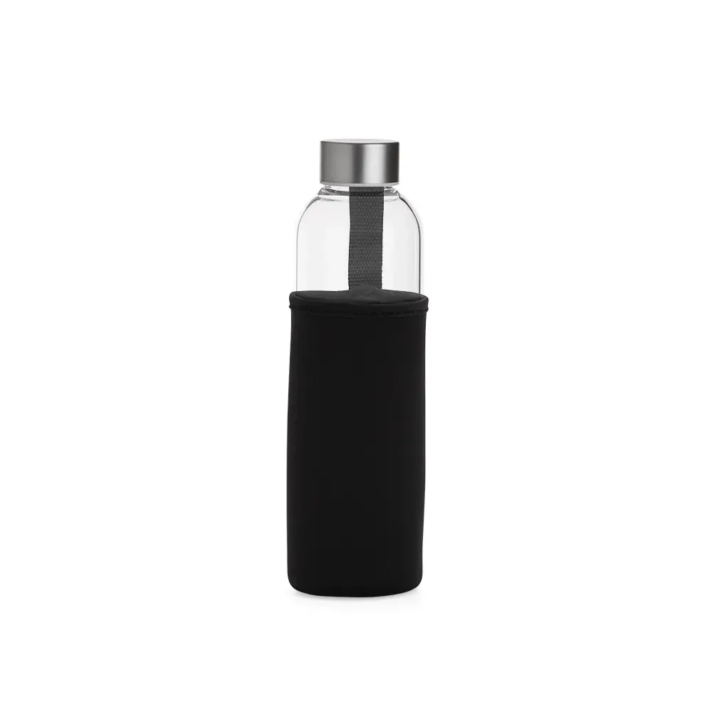 Garrafa de Vidro 650ml personalizada transparente com capa de neoprene