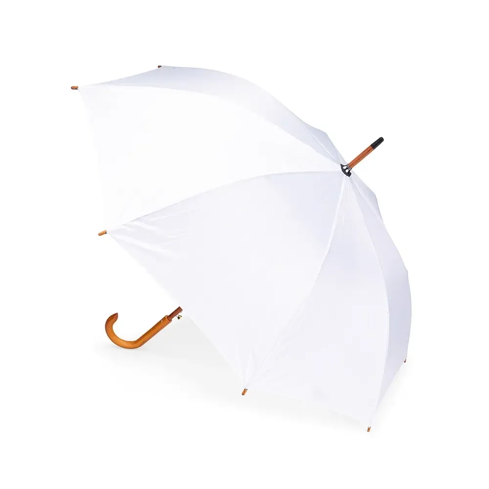 Guarda-chuva Automático Cabo de Madeira de Bétula Personalizado, cor branca