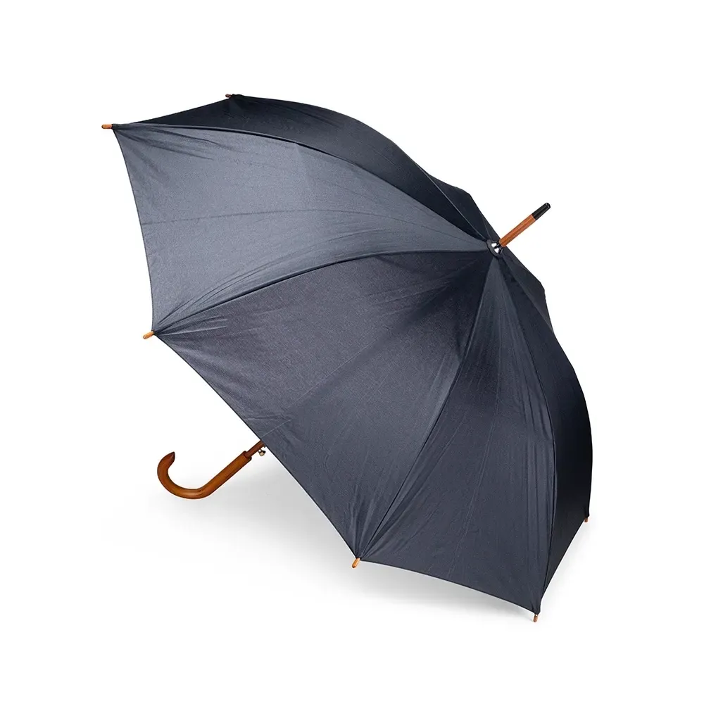 Guarda-chuva Automático Cabo de Madeira de Bétula Personalizado, cor preta