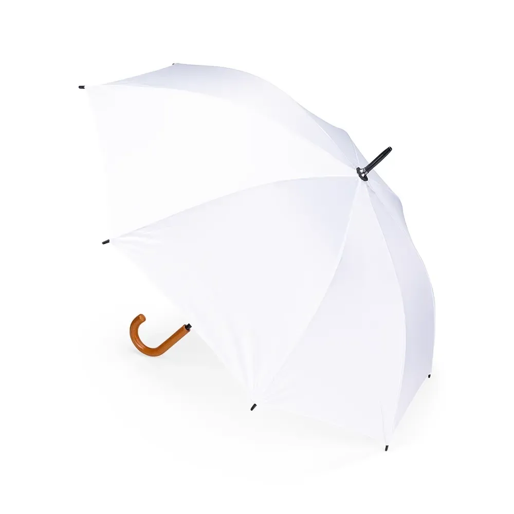 Guarda-chuva Automático Pegador PP Acabamento Madeira Personalizado, cor branca