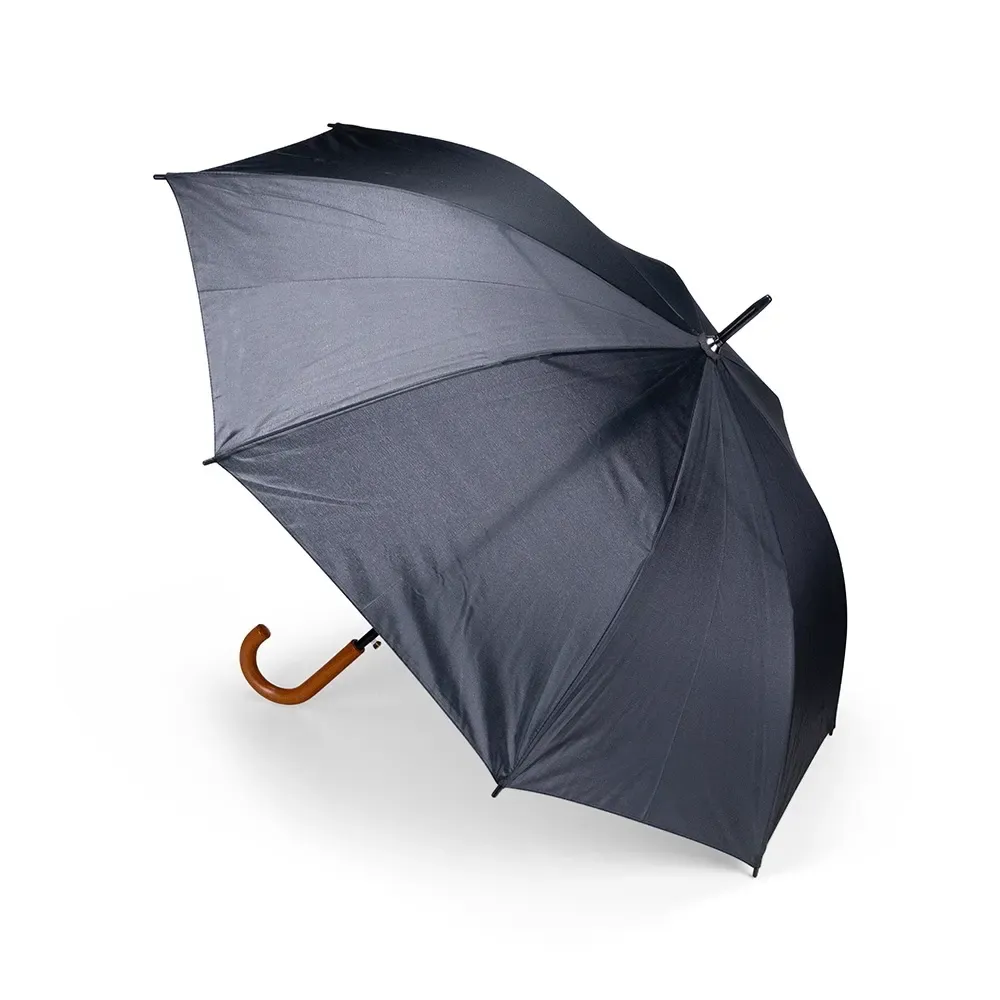 Guarda-chuva Automático Pegador PP Acabamento Madeira Personalizado, cor preta