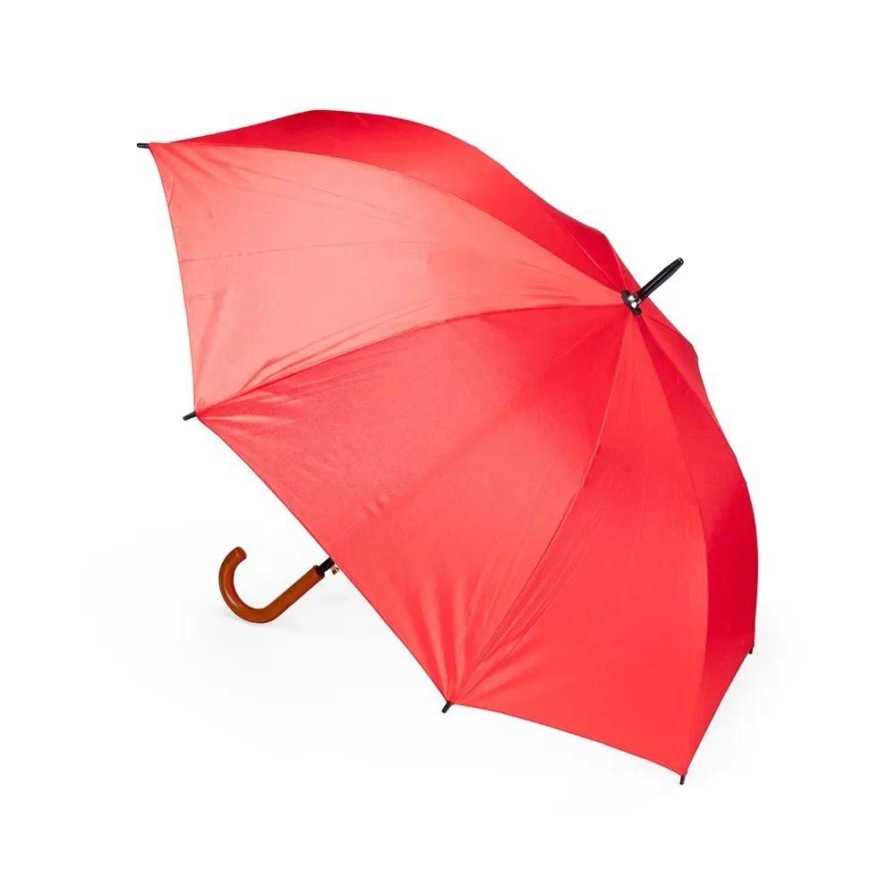 Guarda-chuva Automático Pegador PP Acabamento Madeira Personalizado, cor vermelha