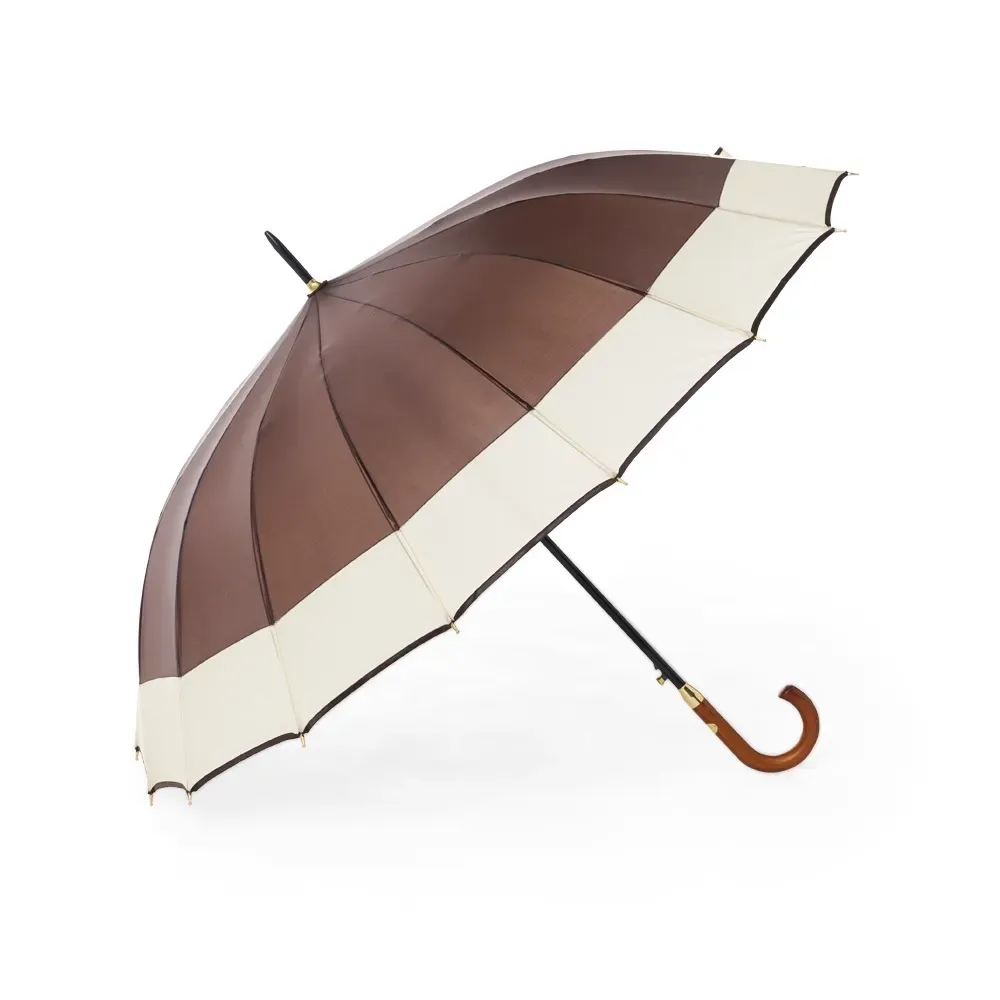 Guarda-chuva Automático 16 Varetas Cabo de Madeira Personalizado, cor marrom