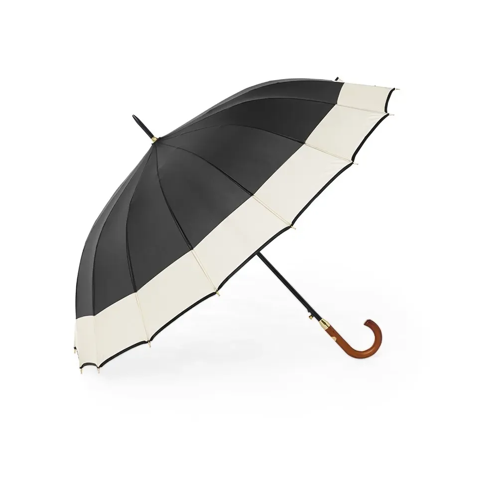 Guarda-chuva Automático 16 Varetas Cabo de Madeira Personalizado, cor preta
