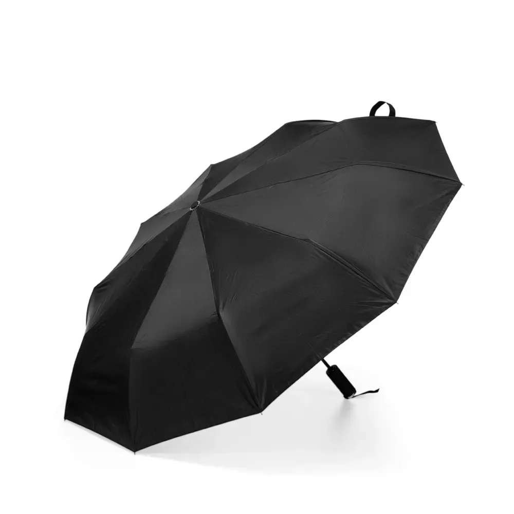 Guarda-chuva Automático com Retração e Alça de Poliéster Personalizado, cor preta