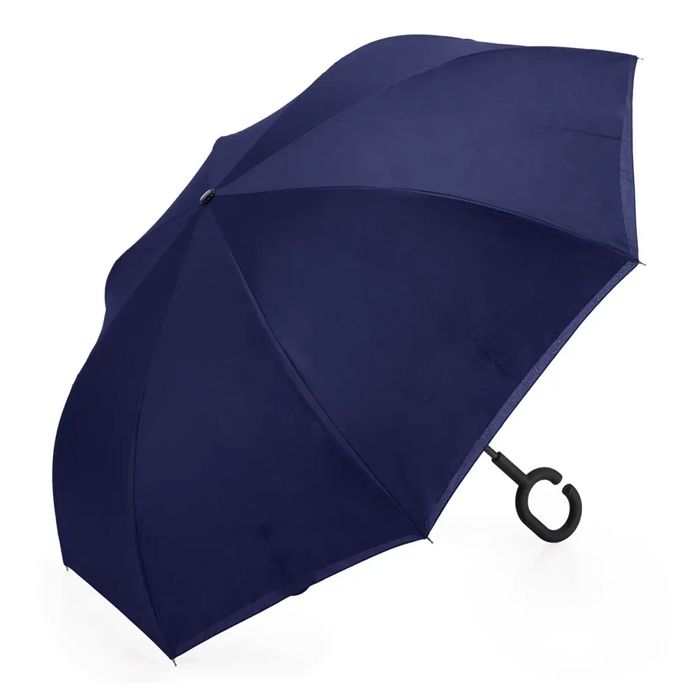 Guarda-chuva Invertido Nylon com Botão Vermelho Personalizado, cor azul escuro