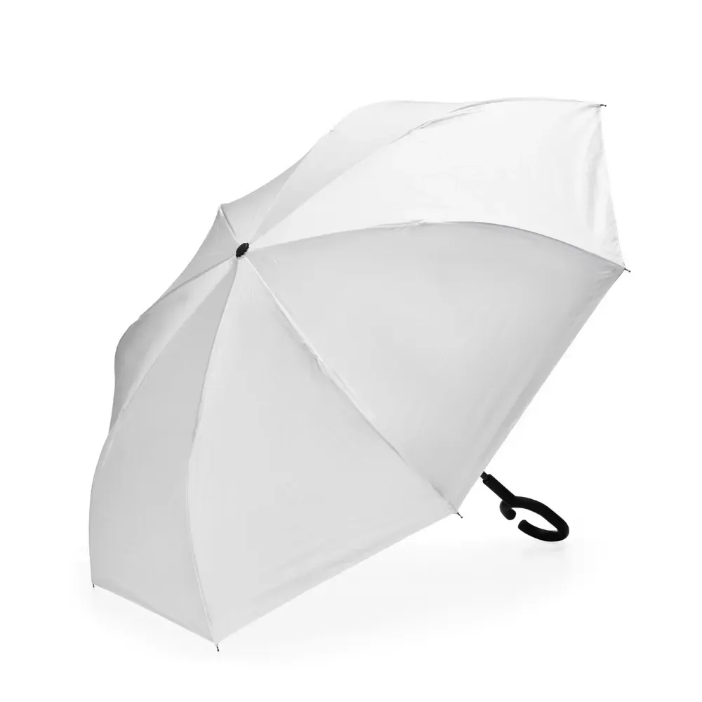 Guarda-chuva Invertido Nylon com Botão Vermelho Personalizado, cor branca