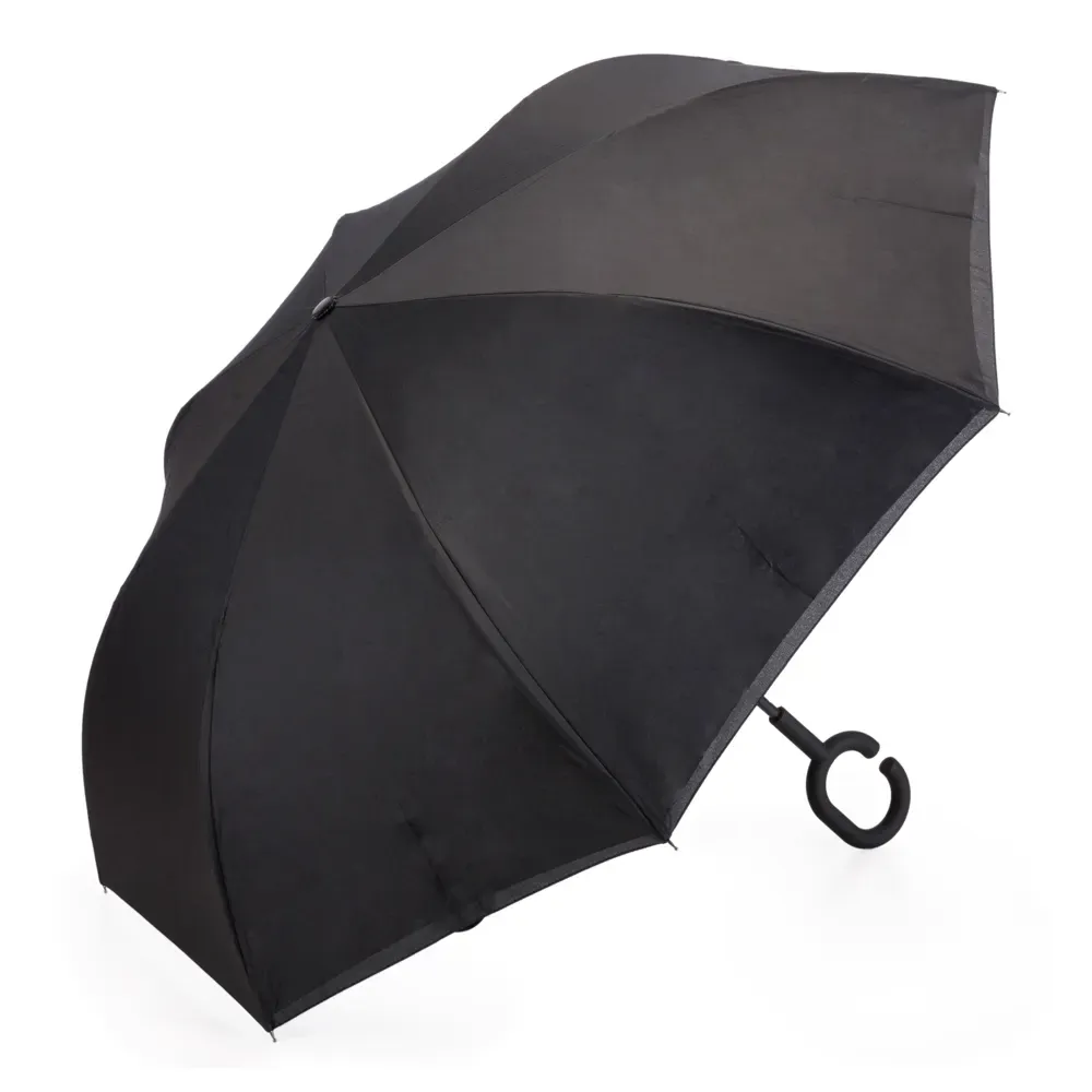 Guarda-chuva Invertido Nylon com Botão Vermelho Personalizado, cor preta