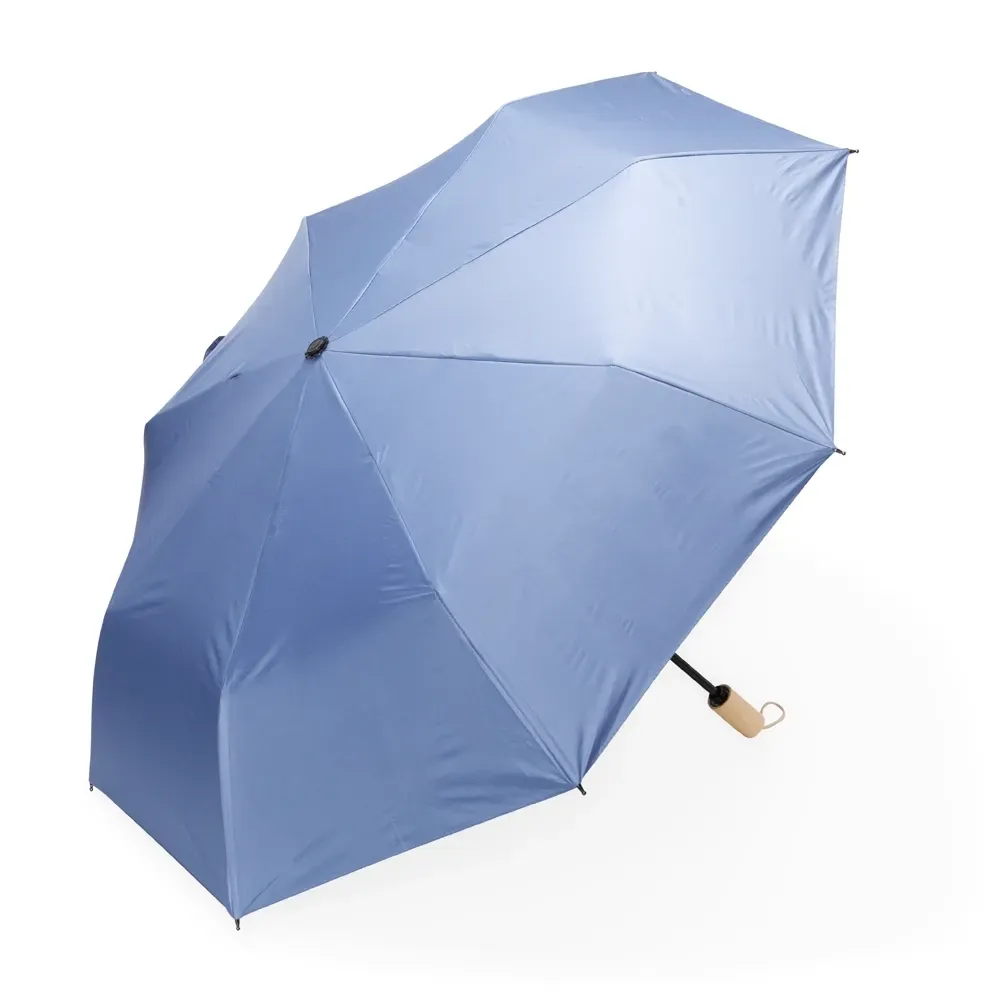 Guarda-chuva Manual com Proteção UV e Cabo de Madeira Personalizado, cor azul claro