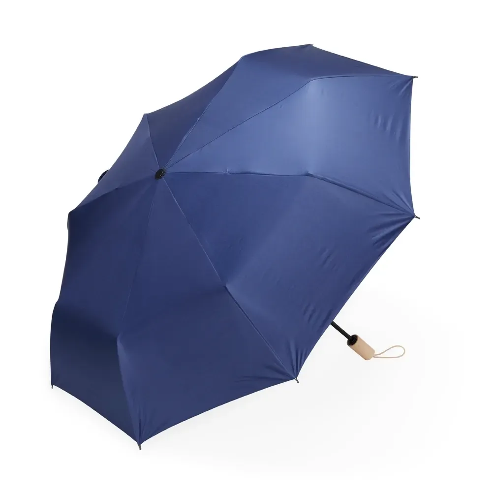 Guarda-chuva Manual com Proteção UV e Cabo de Madeira Personalizado, cor azul escuro