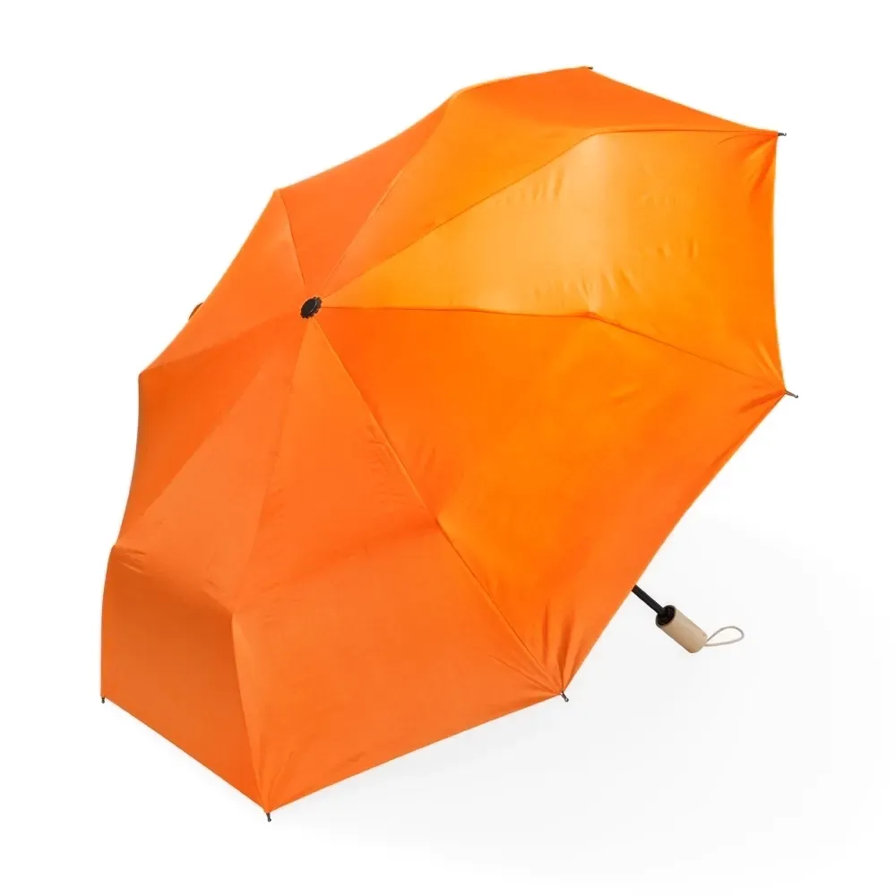 Guarda-chuva Manual com Proteção UV e Cabo de Madeira Personalizado, cor laranja