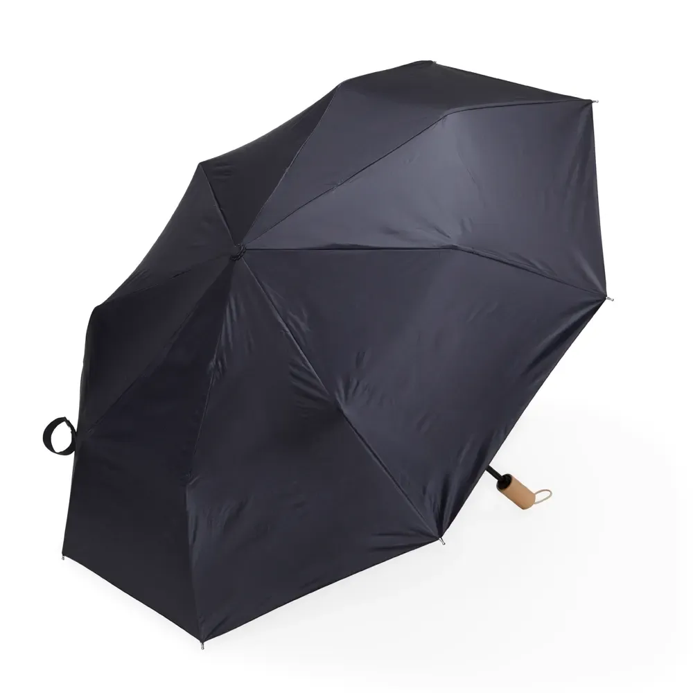 Guarda-chuva Manual com Proteção UV e Cabo de Madeira Personalizado, cor preta