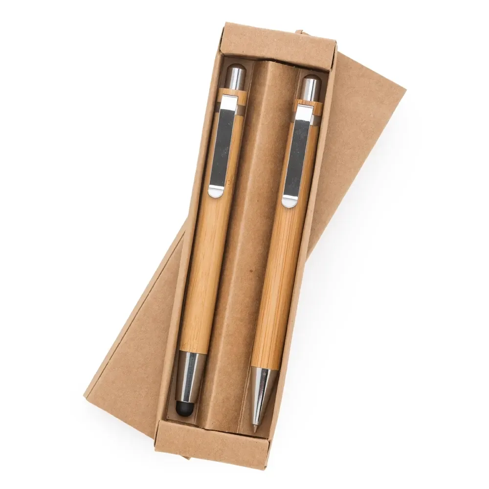 Kit Caneta e Lapiseira de Bambu com Clipe Metálico personalizado bambu