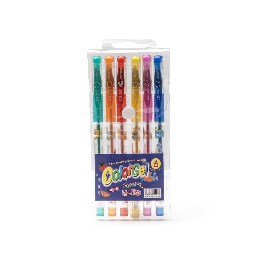 Kit caneta personalizada gel glitter 6 cores, estojo colorido