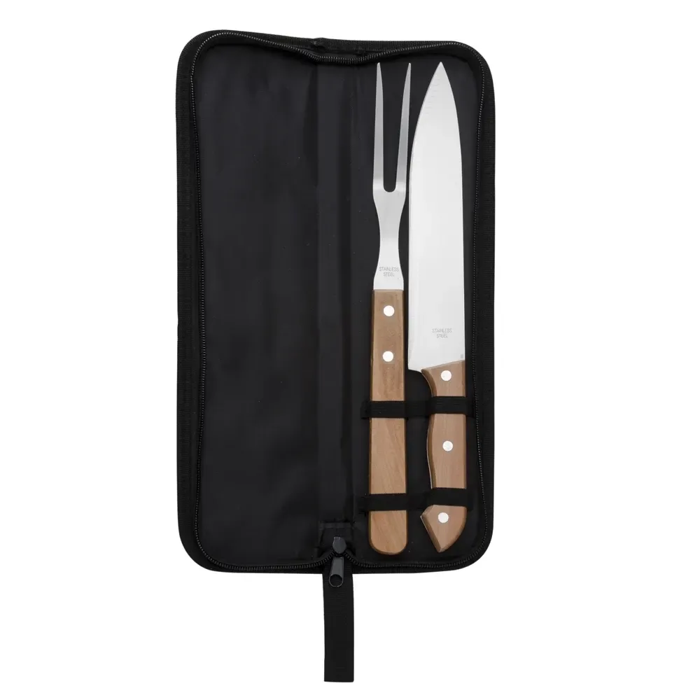 Kit Churrasco 2 Peças em estojo com alça, cor madeira