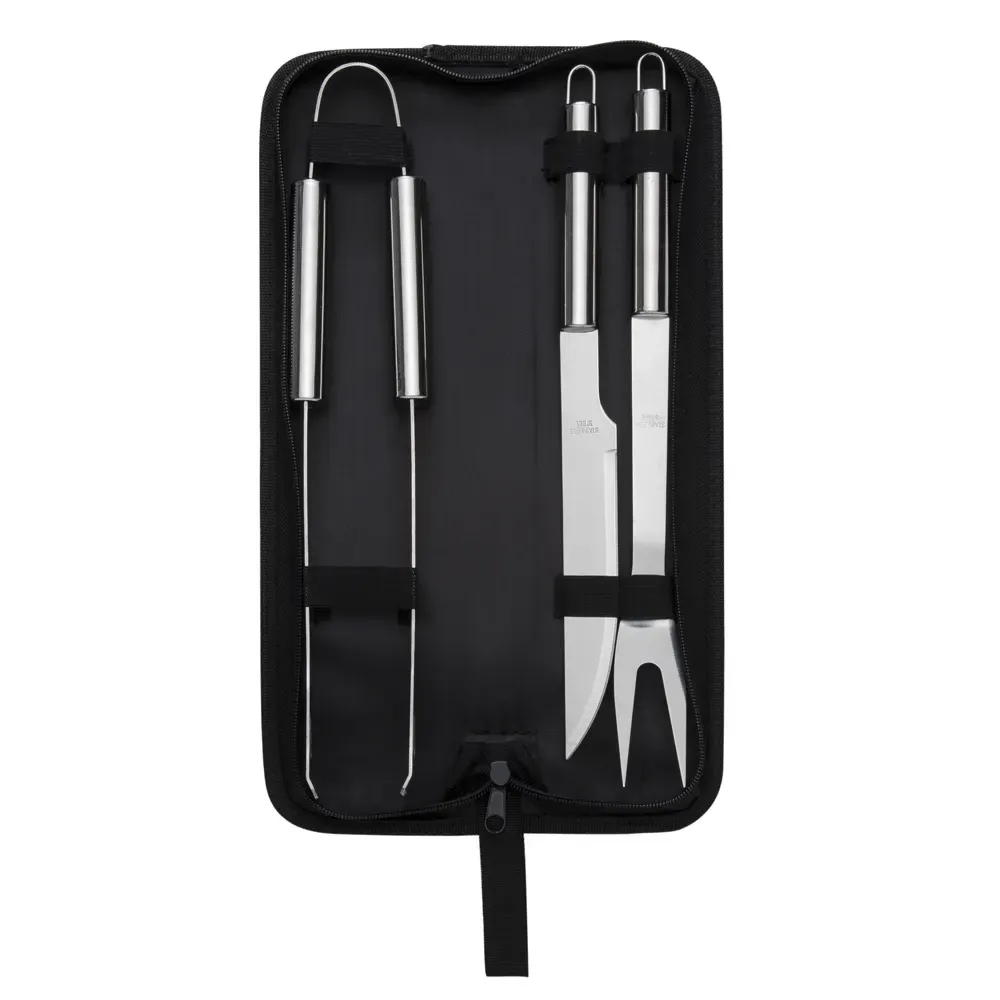 Kit Churrasco 3 Peças em estojo de nylon, cor prata