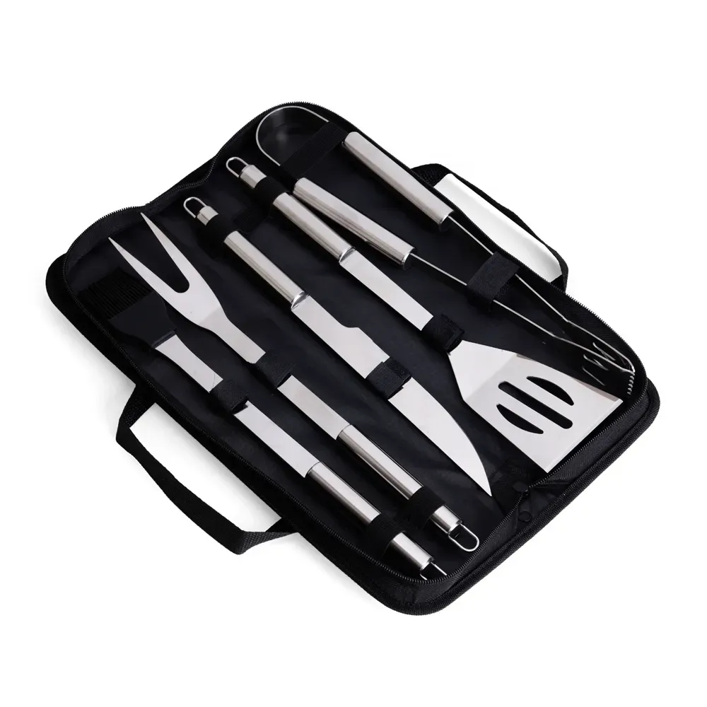 Kit Churrasco 5 Peças com pincel e placa autoadesiva, cor preta