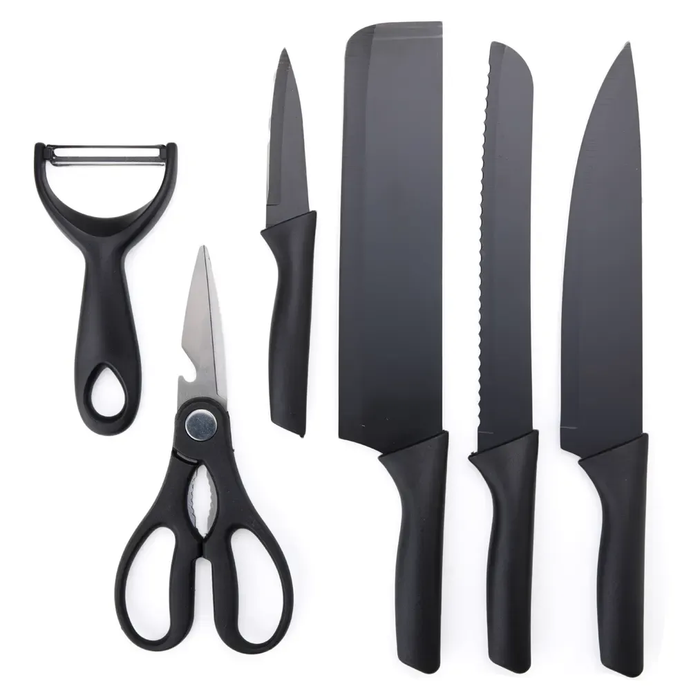 Kit Churrasco 6 Peças com cutelo, acabamento fosco, cor preta