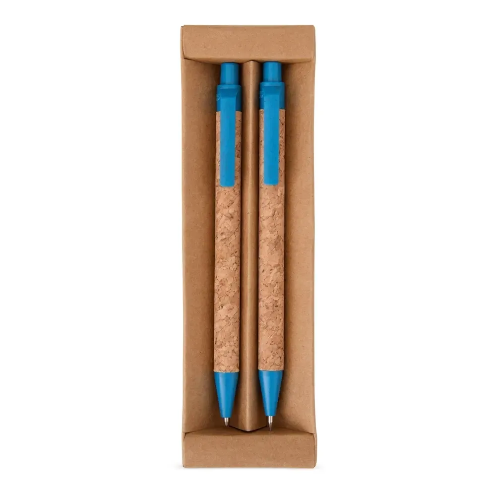 Kit ecológico caneta e lapiseira de cortiça personalizado azul