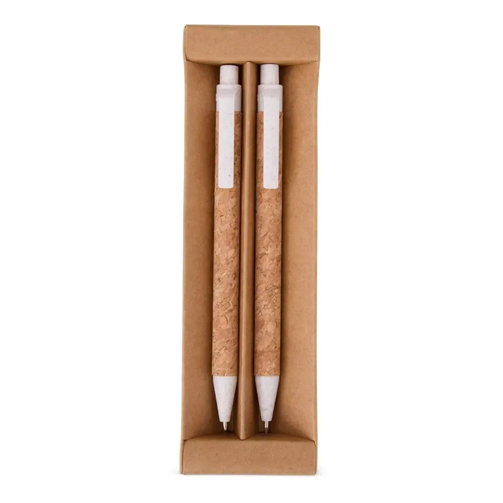 Kit ecológico caneta e lapiseira de cortiça personalizado branco