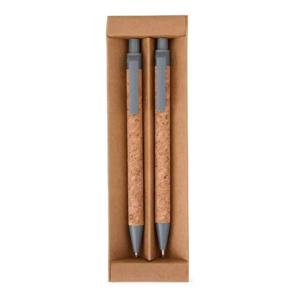 Kit ecológico caneta e lapiseira de cortiça personalizado cinza