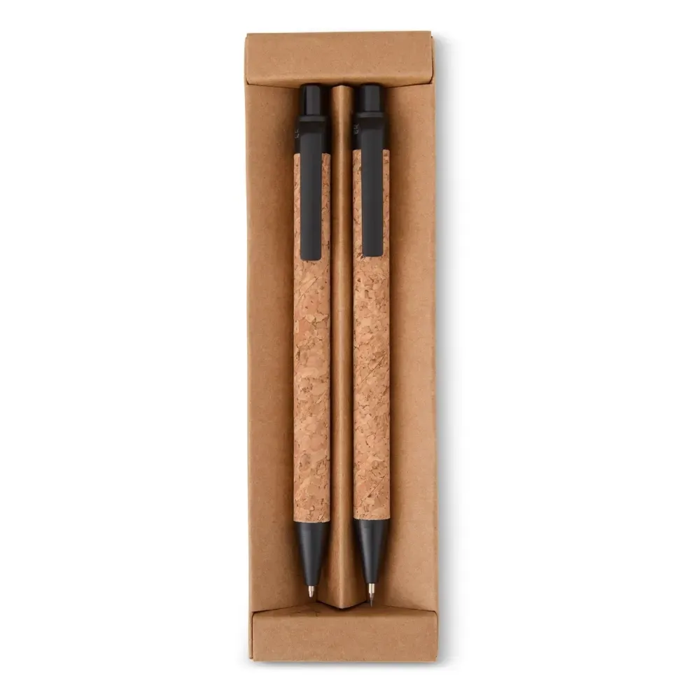 Kit ecológico caneta e lapiseira de cortiça personalizado preto