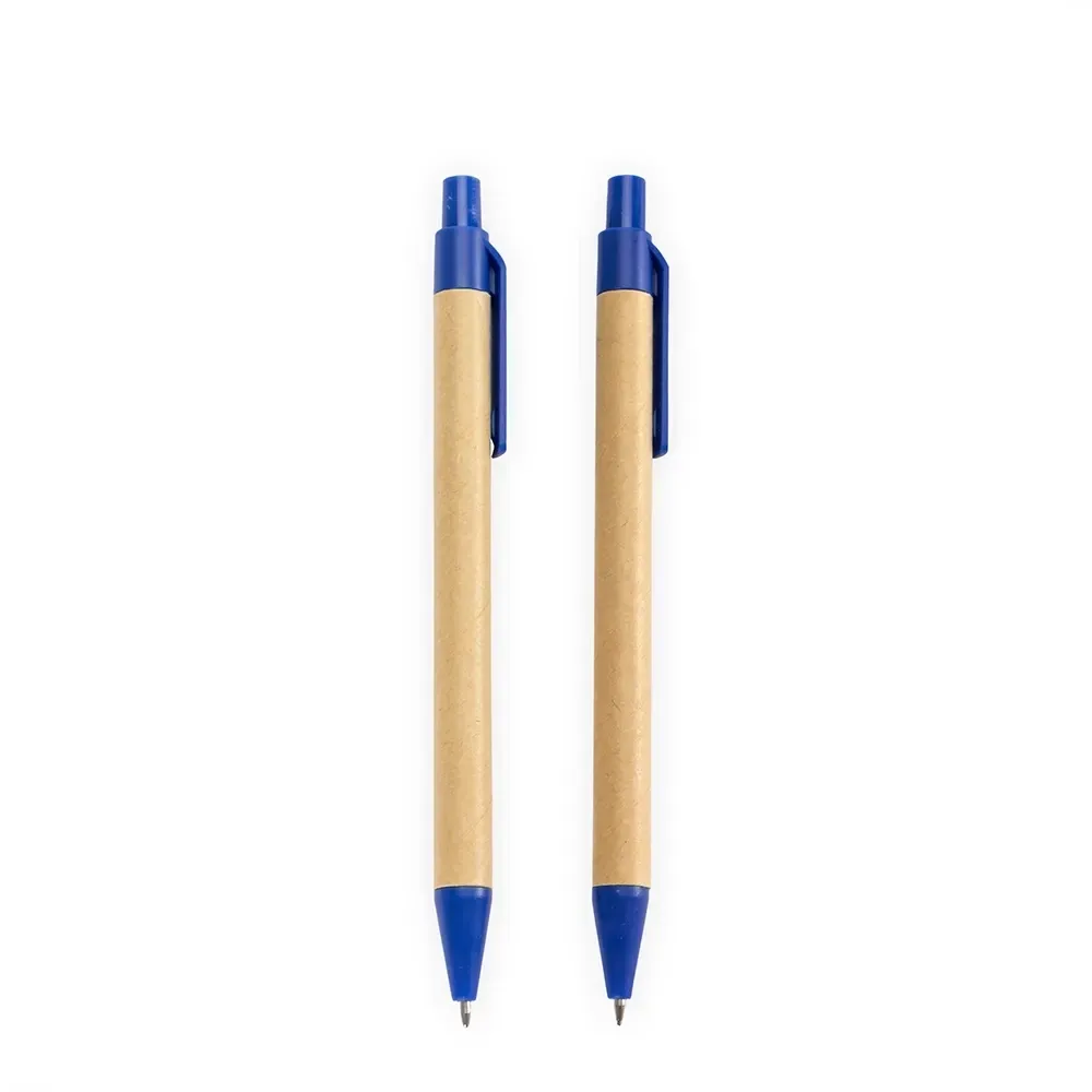 Kit ecológico personalizado caneta e lapiseira em papelão azul