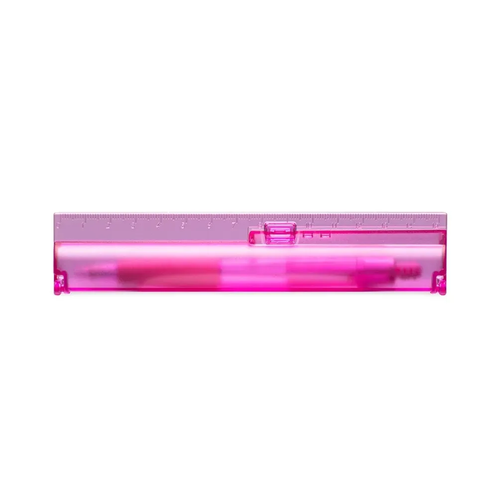 Kit estojo com caneta plástica personalizado rosa