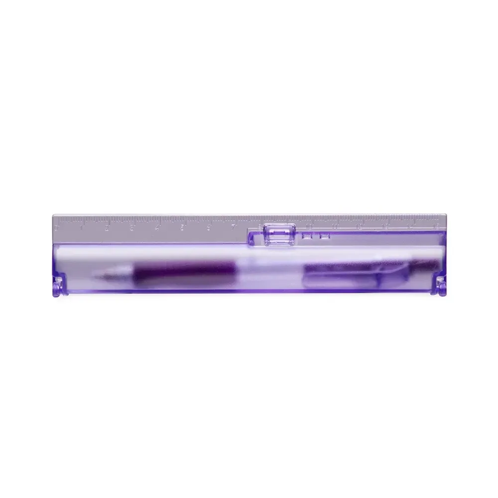 Kit estojo com caneta plástica personalizado roxo