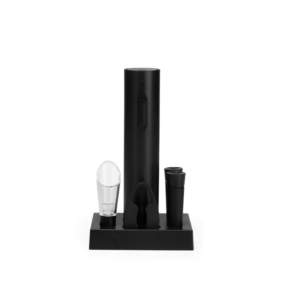 Kit Vinho 6 Peças com saca-rolhas elétrico recarregável, cor preta