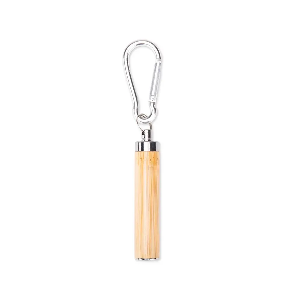 Lanterna de Bambu com Mosquetão Personalizada, acabamento natural