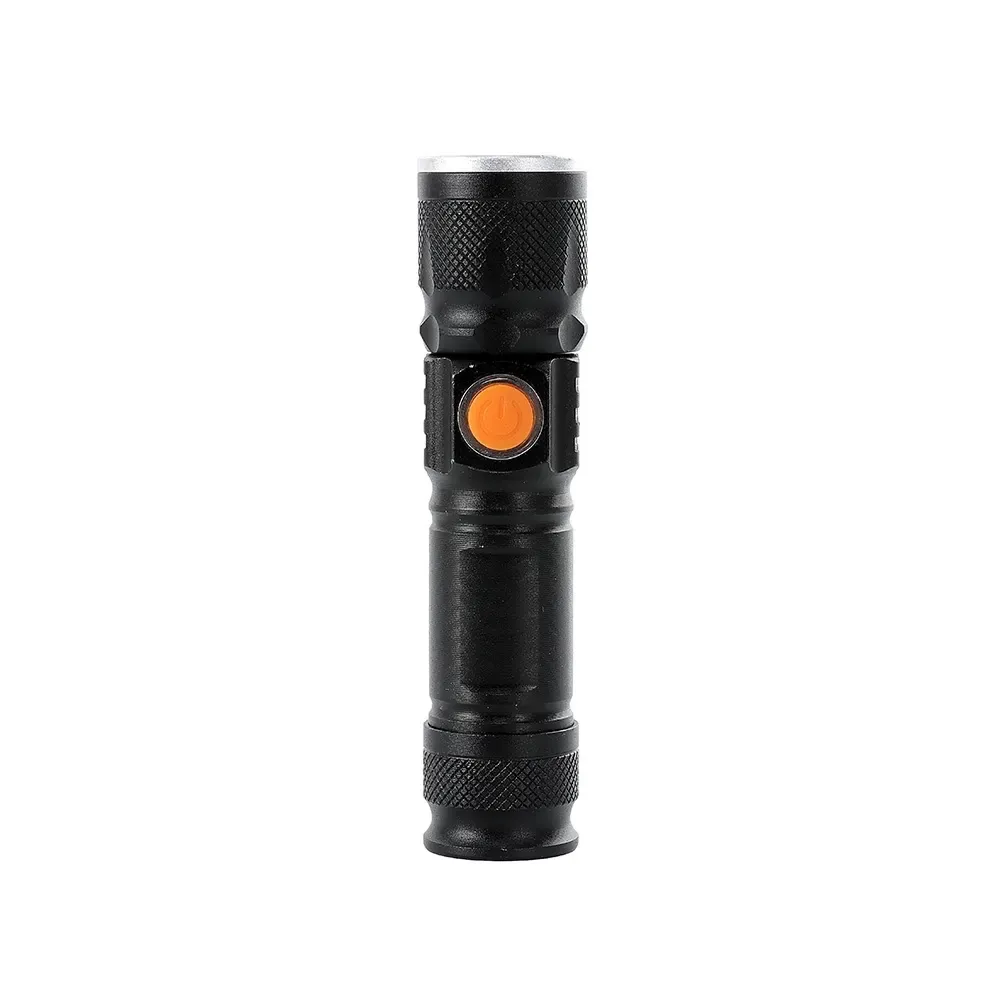 Lanterna Metal Recarregável com Zoom, Foco e Modo Piscante Personalizada, cor preta
