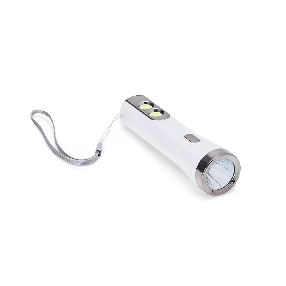 Lanterna Plástica Recarregável com Luz Lateral tipo Luminária Personalizada, cor prata