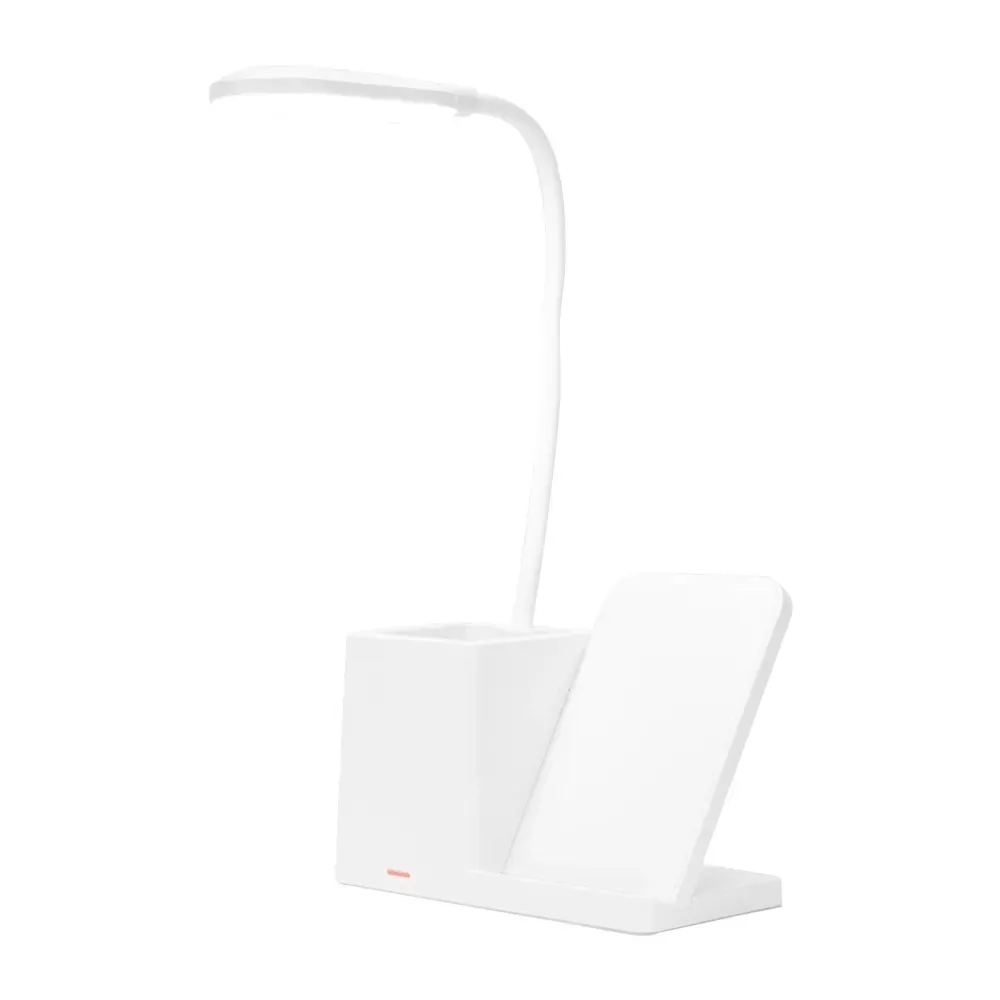 Luminária Led com Carregamento por Indução e Porta-Caneta Personalizada, cor branca