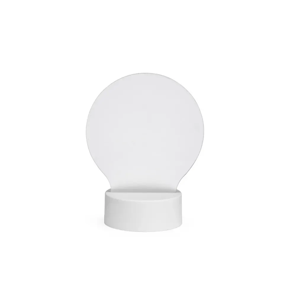 Luminária Led de Mesa Larga com Tela Acrílica 3D USB ou Pilha AAA Personalizada, cor branca