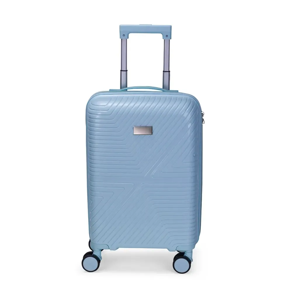 Mala de viagem personalizada 30 litros com cadeado TSA e padrão ANAC, cor azul claro