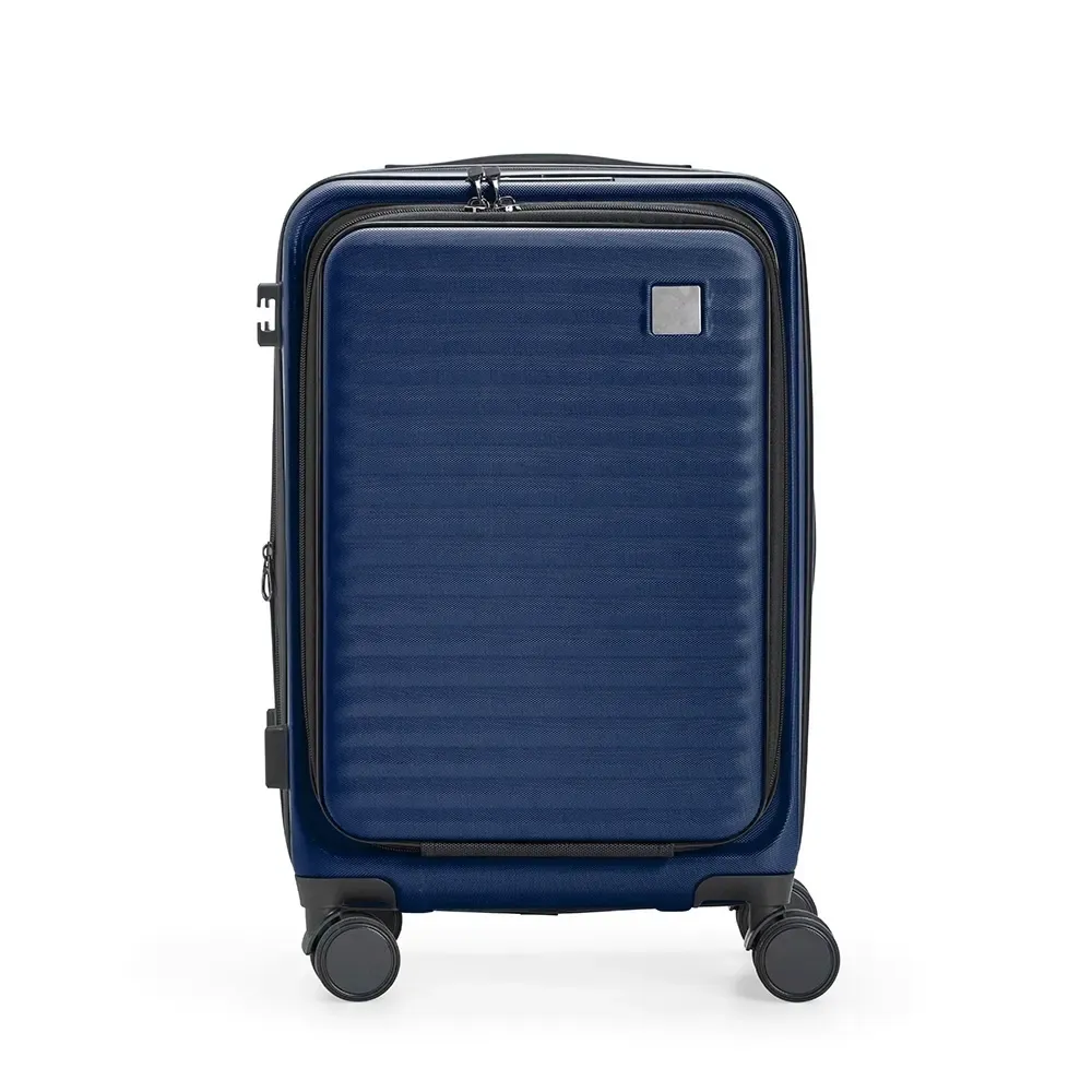 Mala de viagem personalizada 33 litros em ABS com compartimento para notebook, cor azul escuro