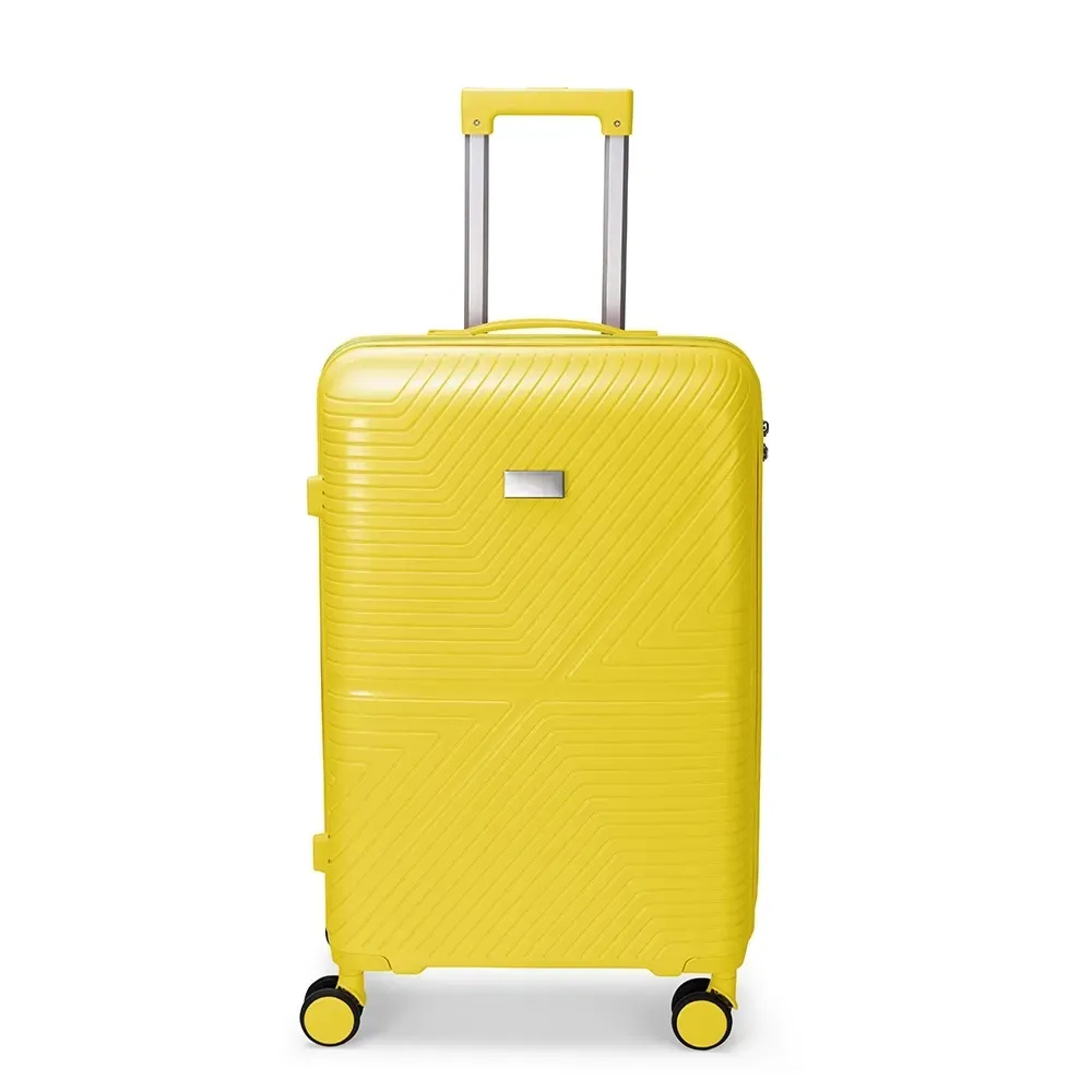 Mala de viagem personalizada 54 litros com cadeado TSA e placa metálica, cor amarela
