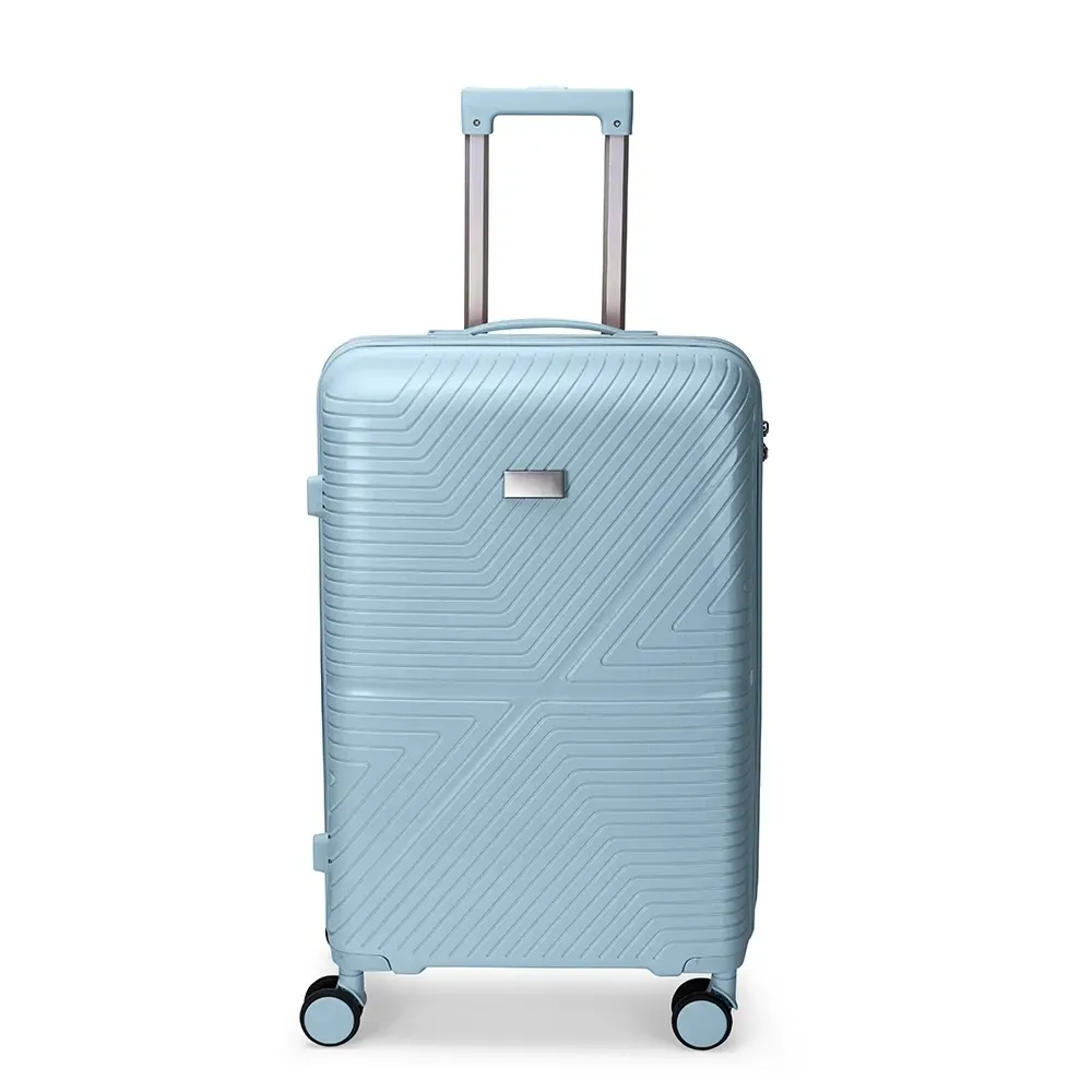 Mala de viagem personalizada 54 litros com cadeado TSA e placa metálica, cor azul claro