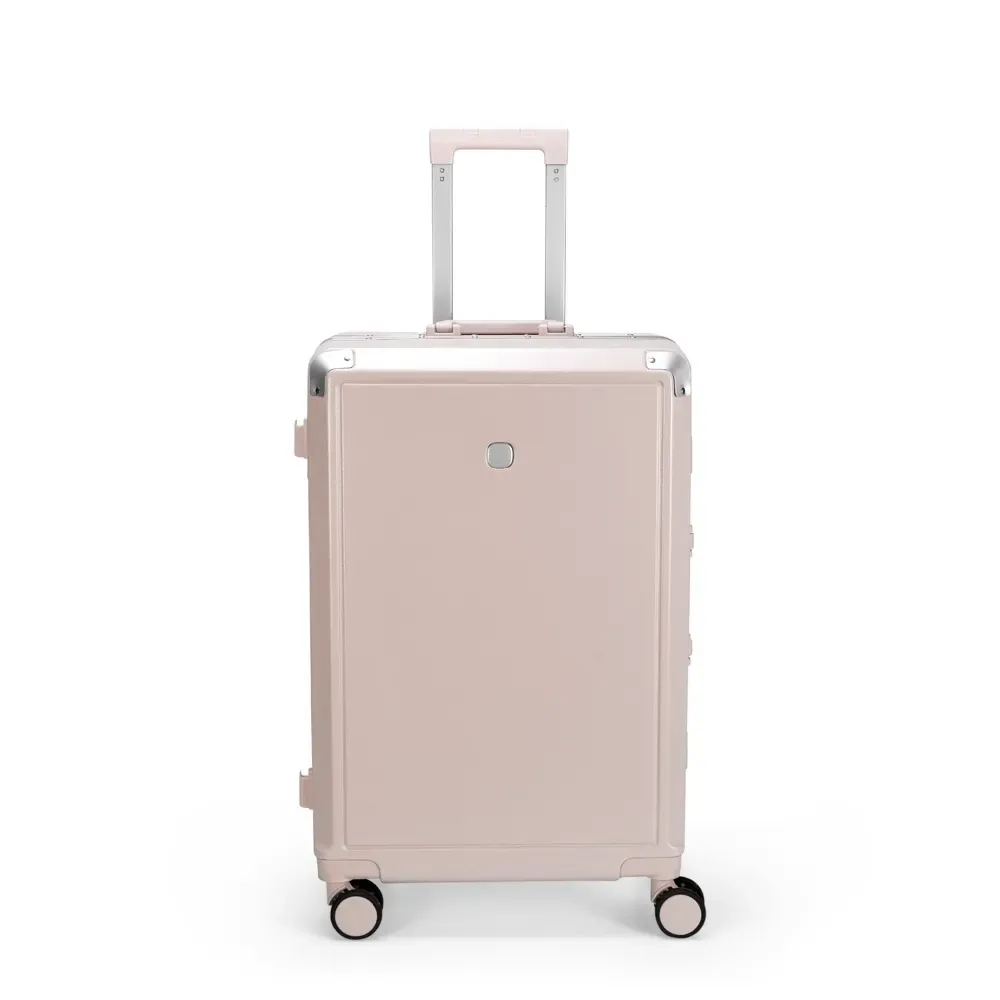 Mala de viagem personalizada 60 litros em policarbonato com dois cadeados TSA, cor rosa
